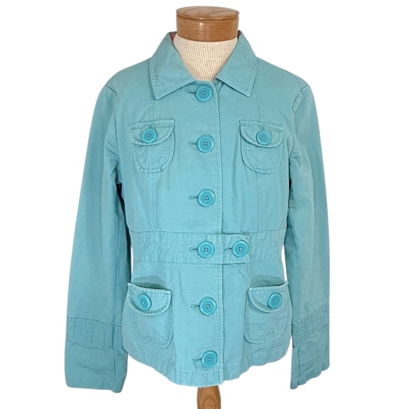 Mossimo Large Women’s Teal Button-Up Utility Twill 5 Button Jacket - Picture 1 of 9